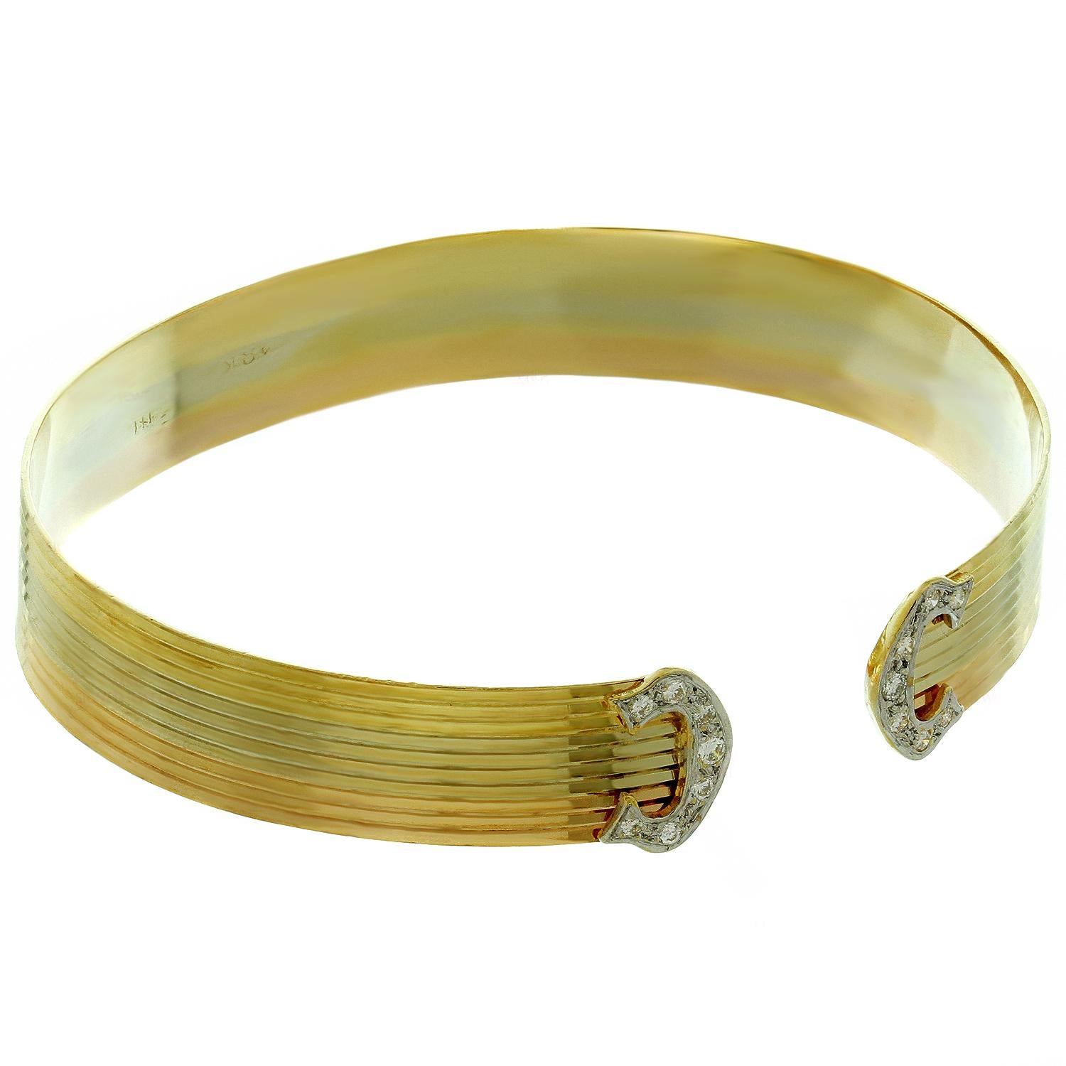 Women's Vintage Diamond 18 Karat Tri Color Gold Cuff Bracelet