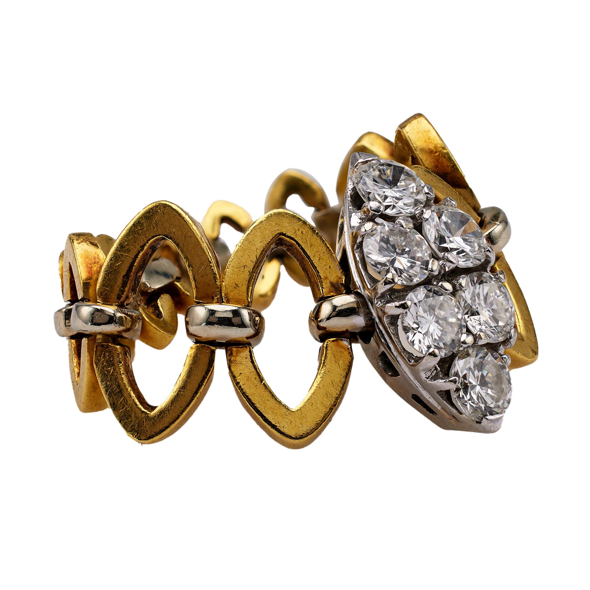 Women's or Men's Vintage Diamond 18k Two Tone Chain Link Ring