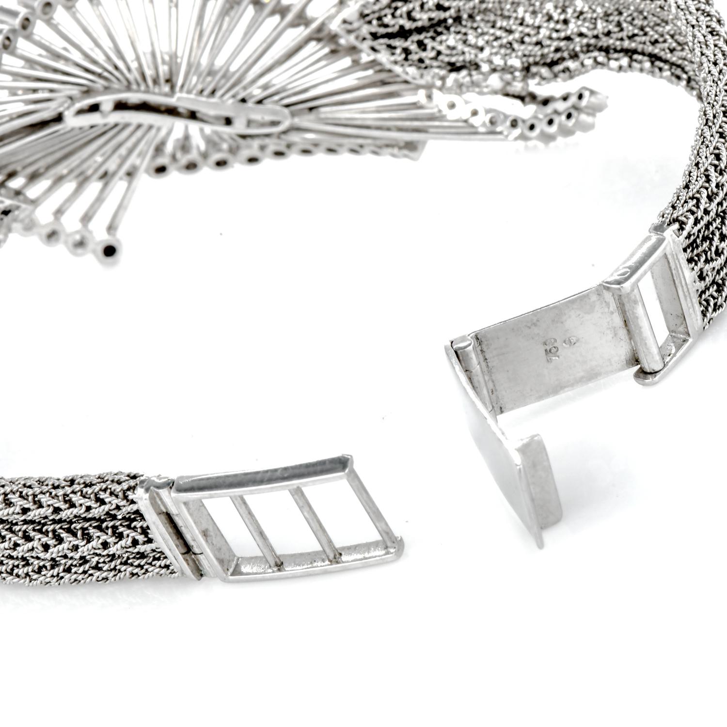 Bypass Mesh-Retro-Armband, Diamant 18 Karat Weißgold Damen im Angebot