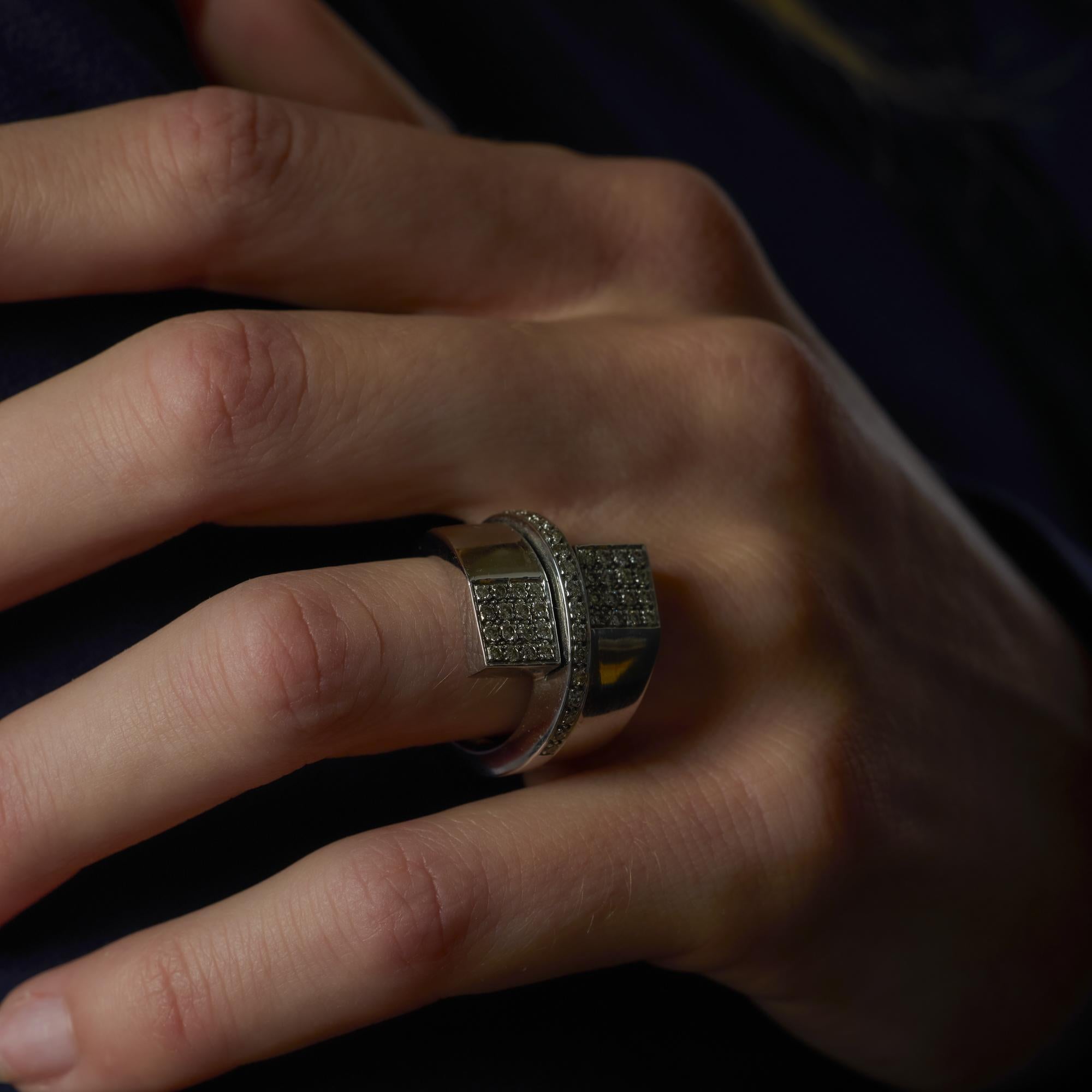 Brilliant Cut Vintage diamond 18k white gold bypass ring For Sale