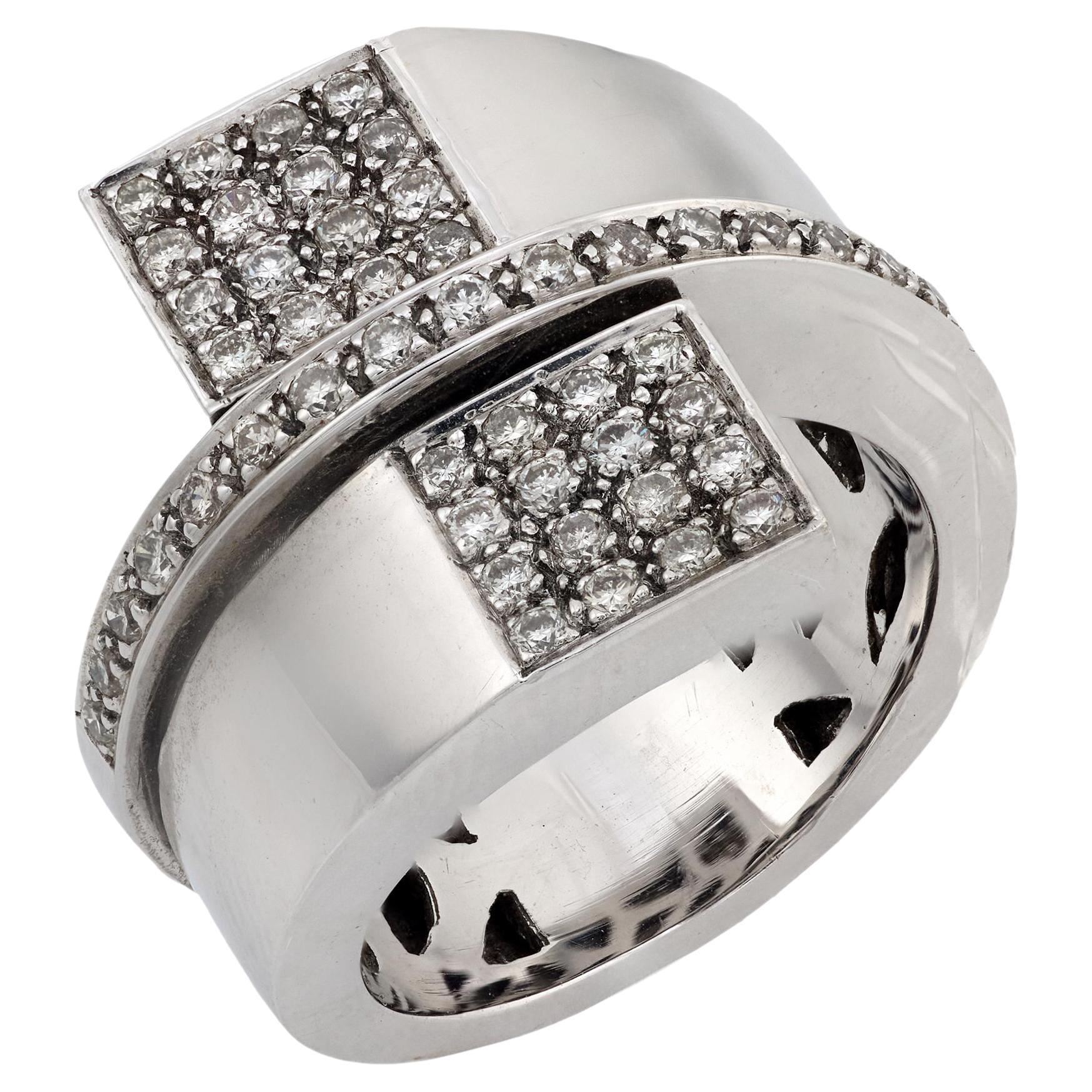 Vintage diamond 18k white gold bypass ring