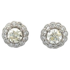 Vintage Diamond 18k White Gold Cluster Stud Earrings