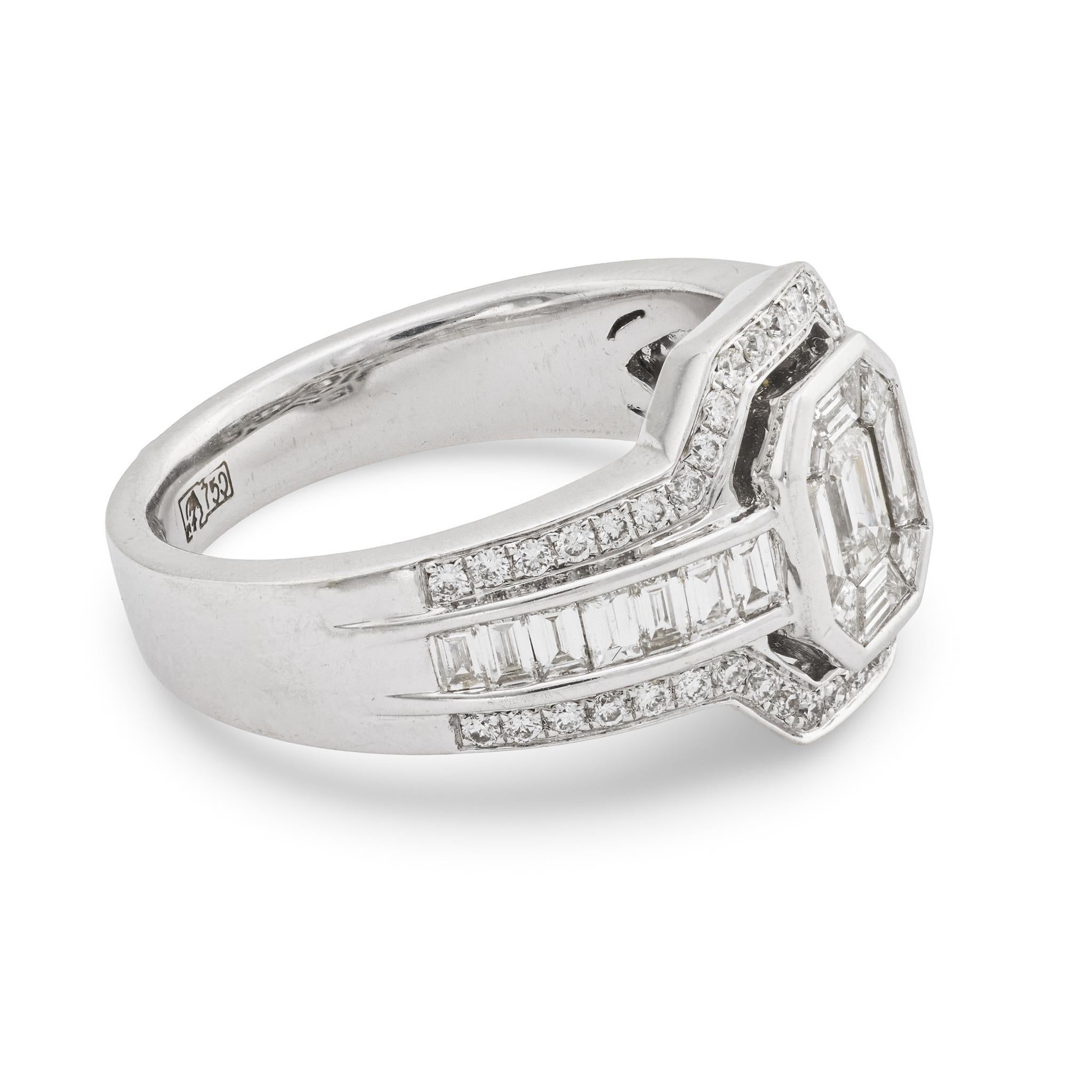 Vintage diamond 18k white gold mosaic diamond engagement ring In Good Condition For Sale In Beverly Hills, CA