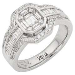 Bague de fiançailles en or blanc 18k mosaïque de diamants vintage