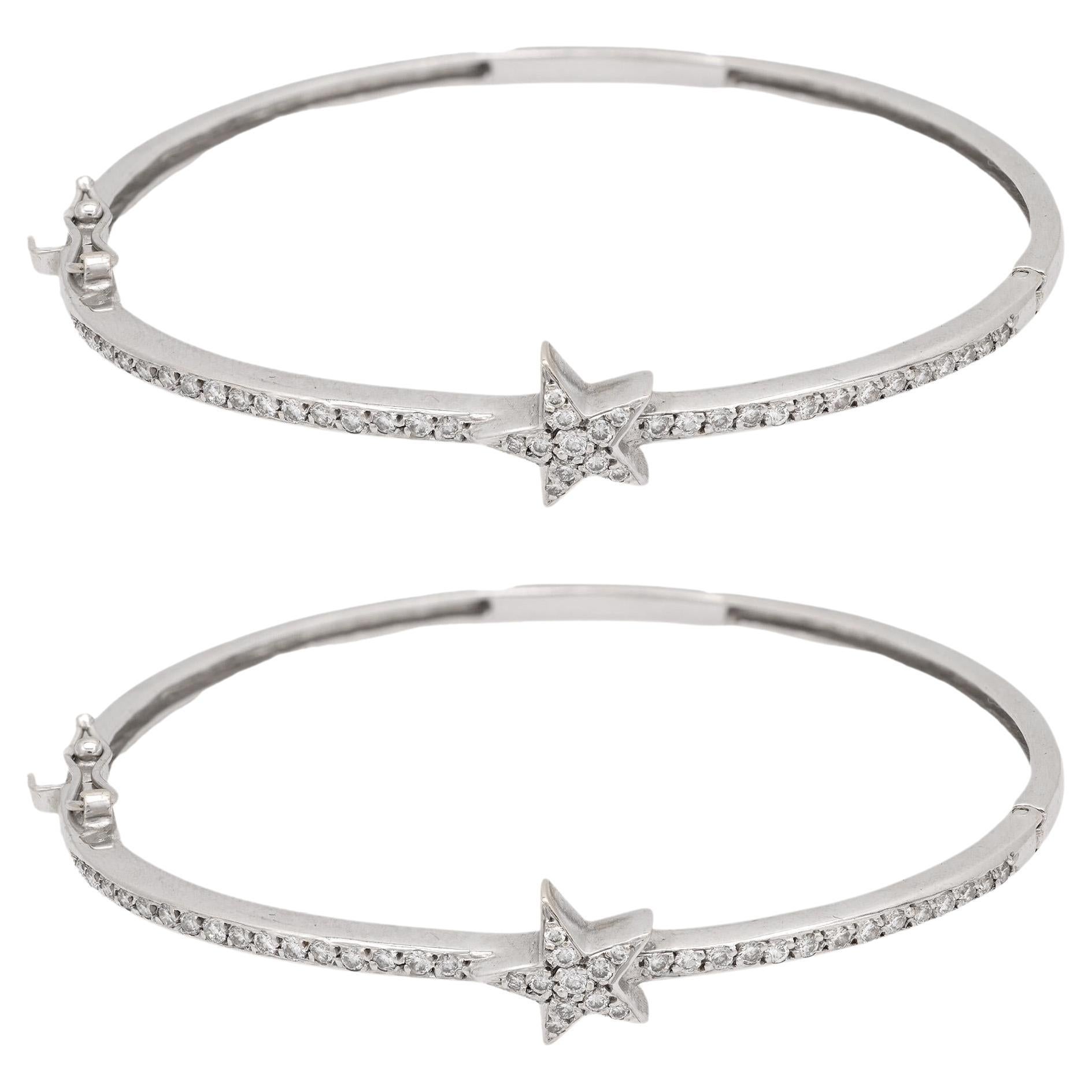 Vintage diamond 18k white gold star bangle set For Sale