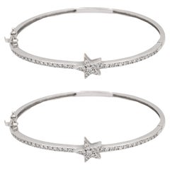 Vintage diamond 18k white gold star bangle set