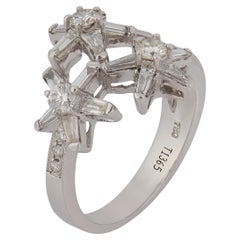 Vintage Diamond Starburst Ring in 18K White Gold, 20th Century Design