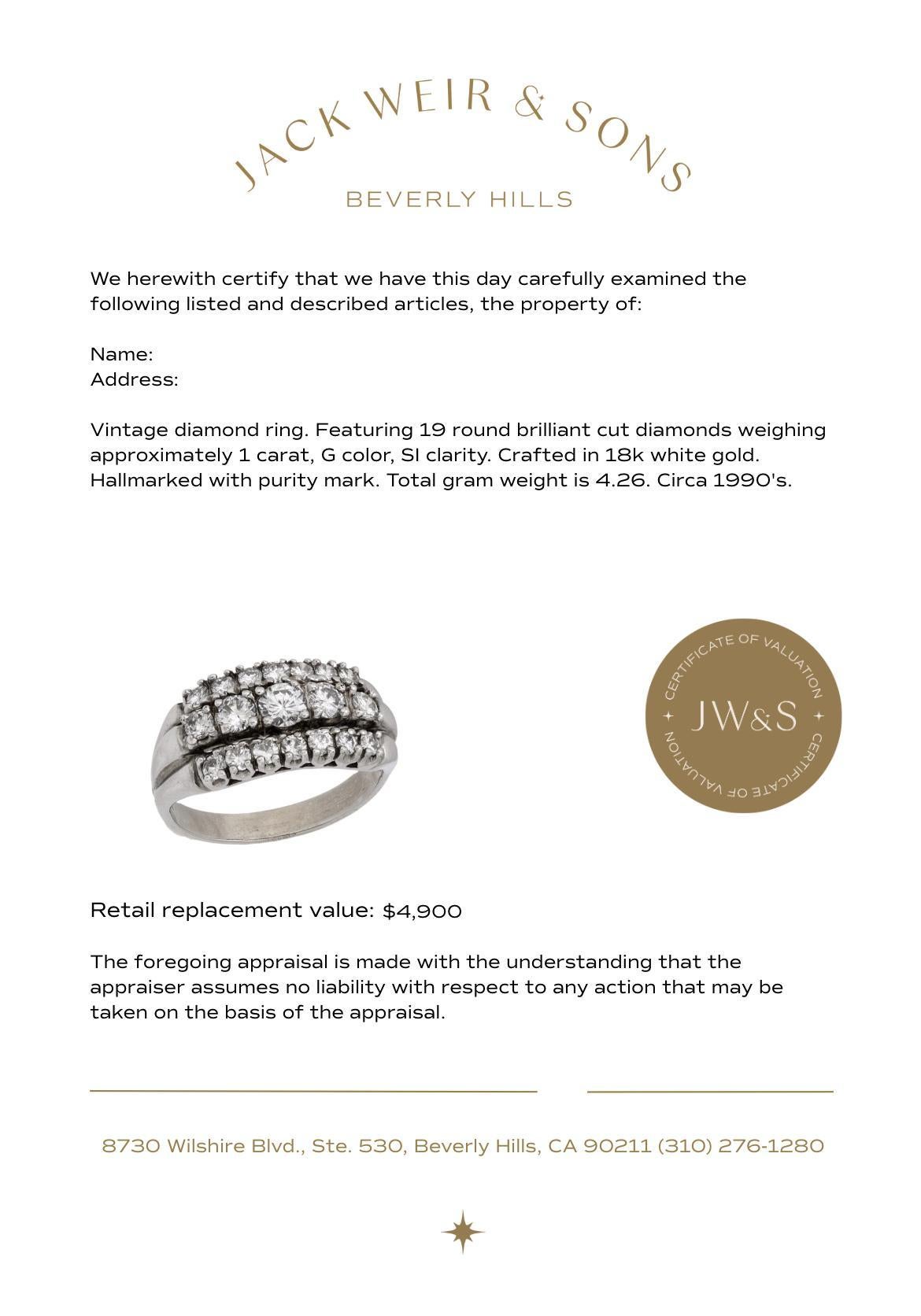 Anello nuziale vintage con diamante in oro bianco 18 carati In condizioni buone in vendita a Beverly Hills, CA