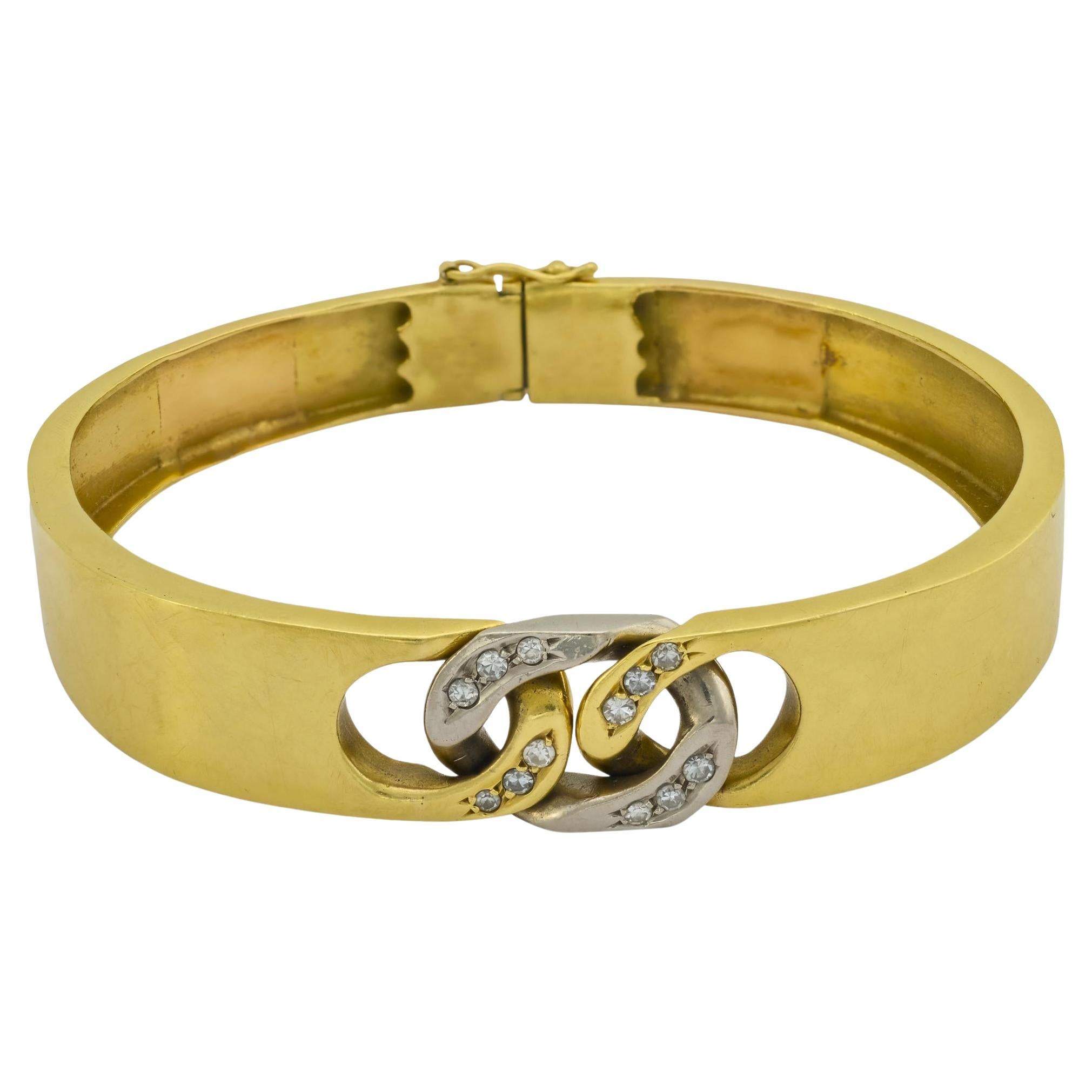 Pulsera brazalete vintage de oro amarillo y blanco de 18 quilates con diamantes