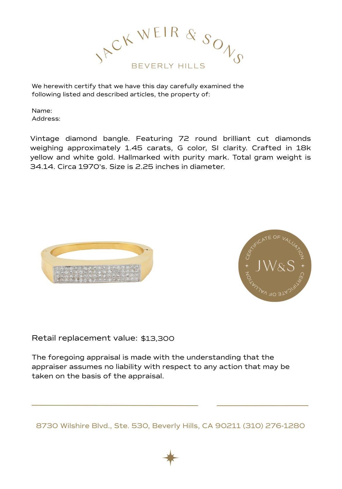 Vintage Diamant-Armreif aus 18k Gelb- und Weißgold (Brillantschliff) im Angebot