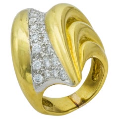Bague cocktail vintage en or jaune et blanc 18 carats avec diamants