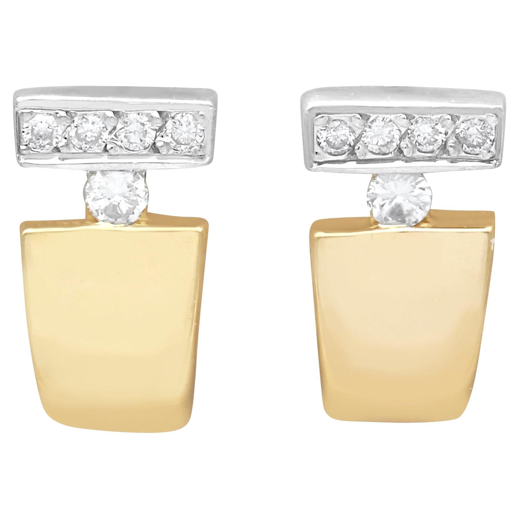 Vintage Diamond 18k Yellow Gold and 18k White Gold Earrings Circa 1960 For Sale