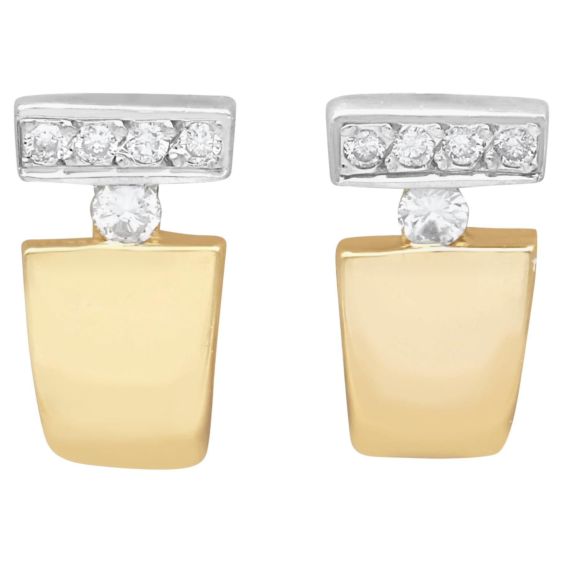 Pendientes vintage de diamantes de oro amarillo de 18k y oro blanco de 18k