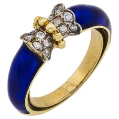 Vintage Diamantring aus 18k Gelbgold und blauem Emaille