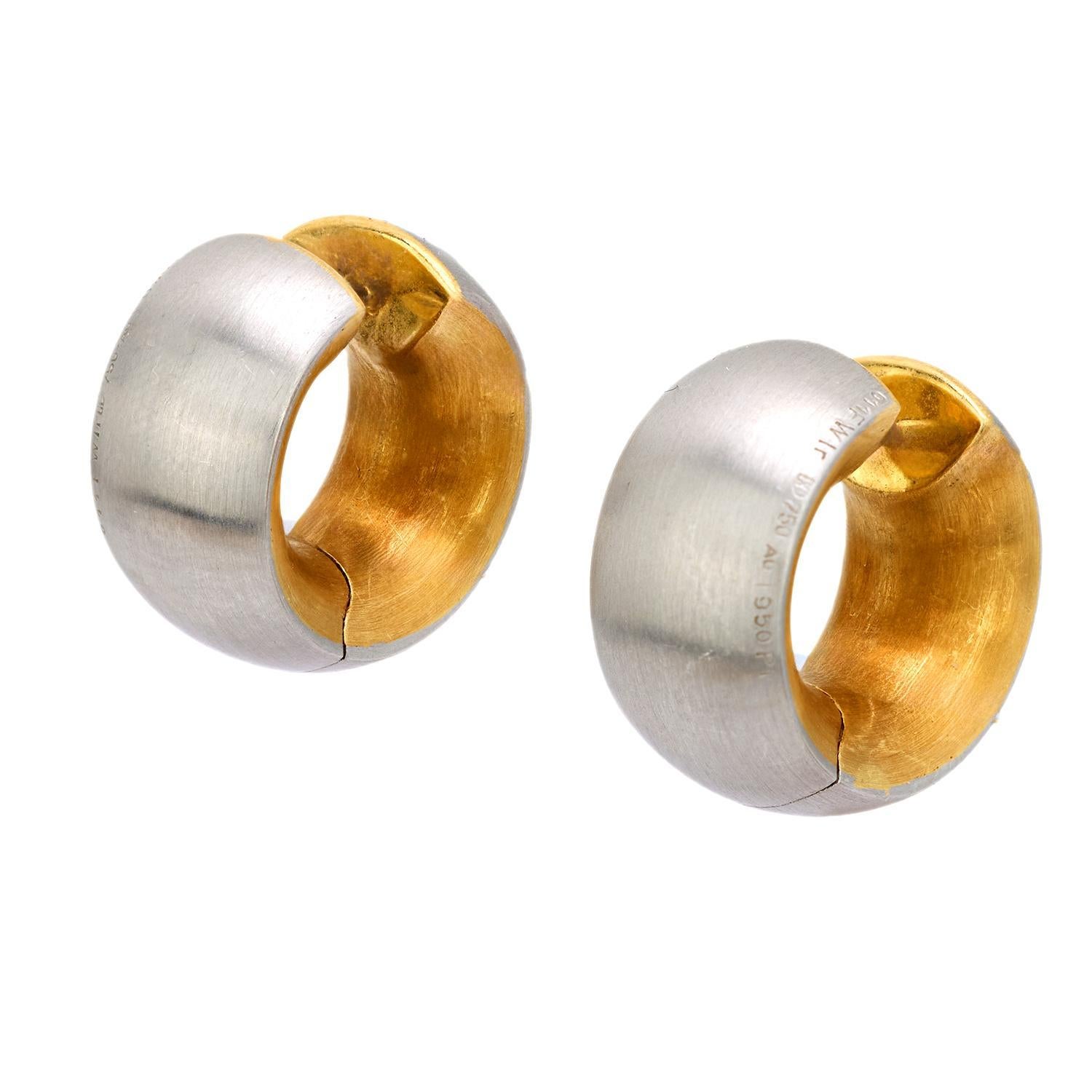 Pendientes de aro vintage de diamantes en oro amarillo de 18k y platino en Bueno estado para la venta en Beverly Hills, CA