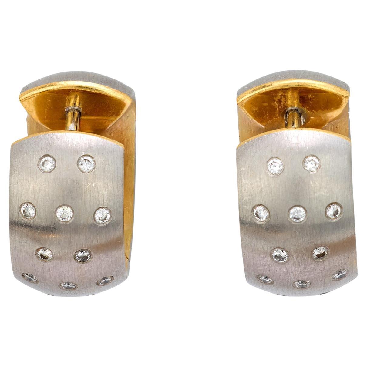 Vintage diamond 18k yellow gold and platinum hoop earrings