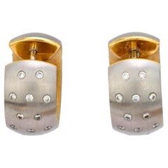 Pendientes de aro vintage de diamantes en oro amarillo de 18k y platino