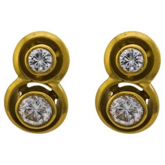 Vintage Diamant 18k Gelbgold Lünette Ohrringe
