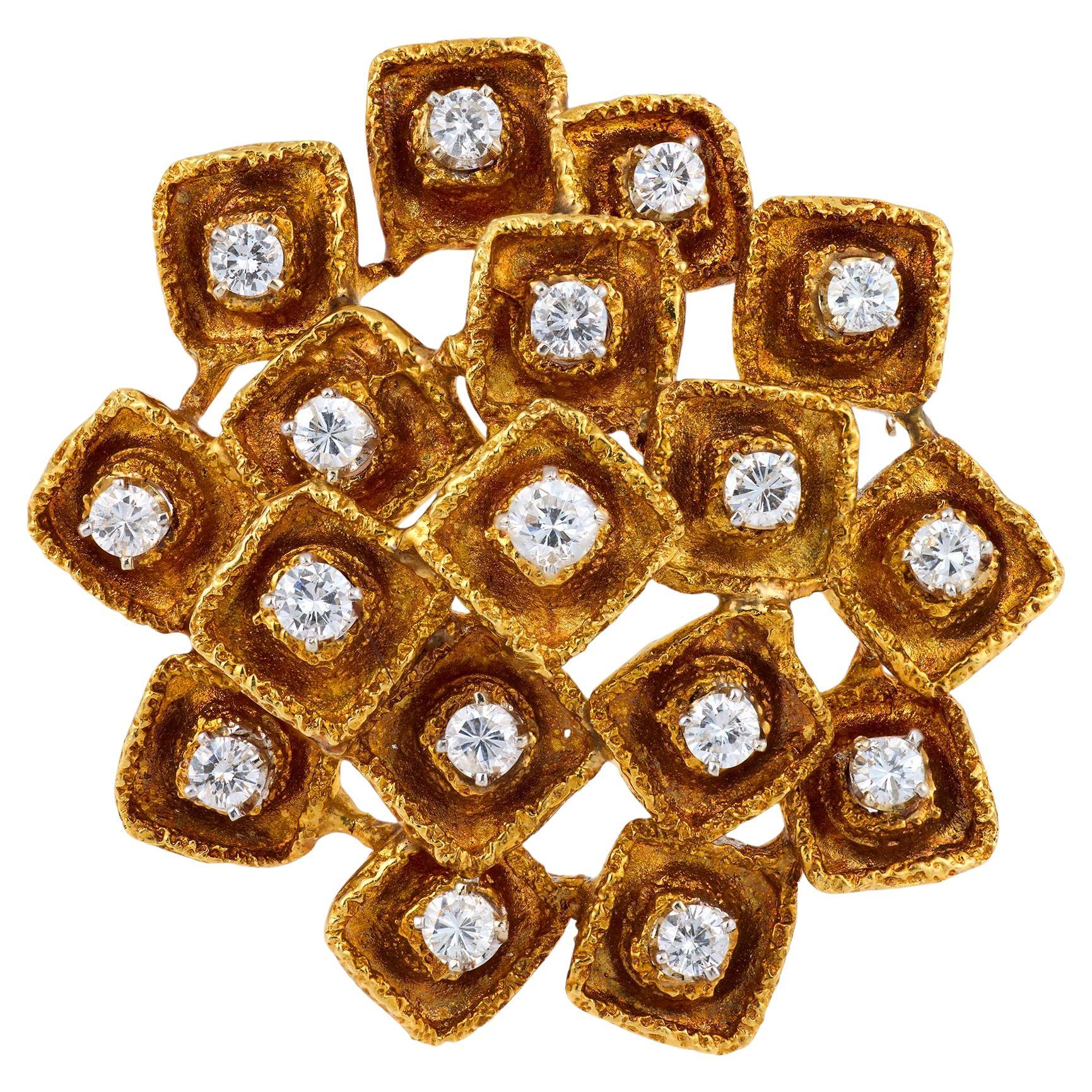 Vintage diamond 18k yellow gold brooch