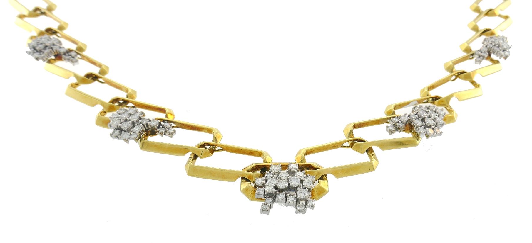 Chaîne collier vintage en or jaune 18 carats avec diamants - Bijoux de succession Bon état - En vente à Beverly Hills, CA