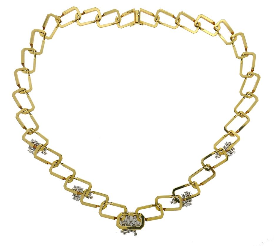 Chaîne collier vintage en or jaune 18 carats avec diamants - Bijoux de succession en vente 1