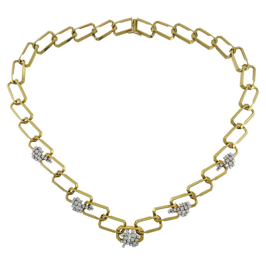Chaîne collier vintage en or jaune 18 carats avec diamants - Bijoux de succession en vente