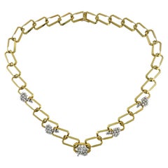 Vintage Diamond 18k Yellow Gold Chain Collana Estate Jewelry