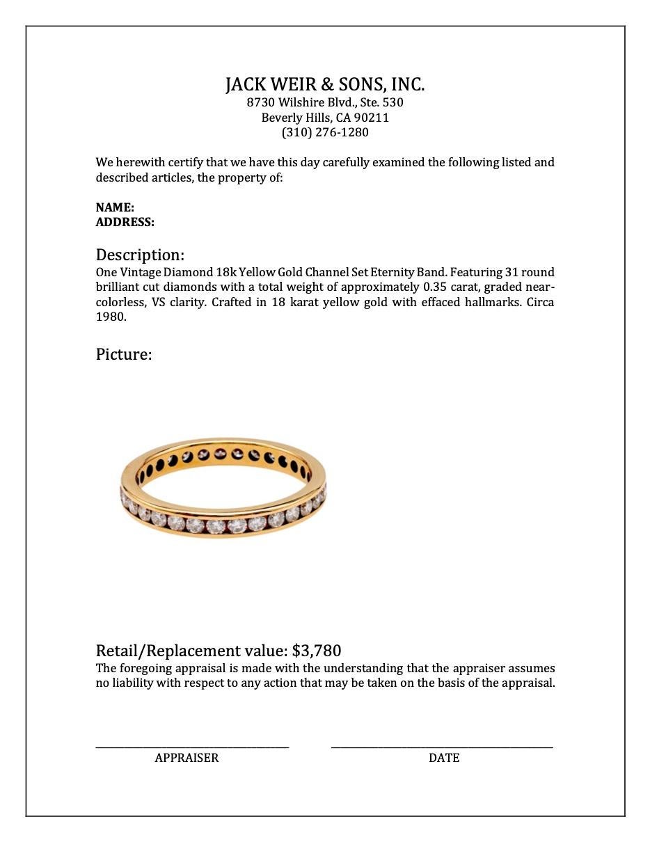 Vintage Diamond 18k Yellow Gold Channel Set Eternity Band For Sale 2