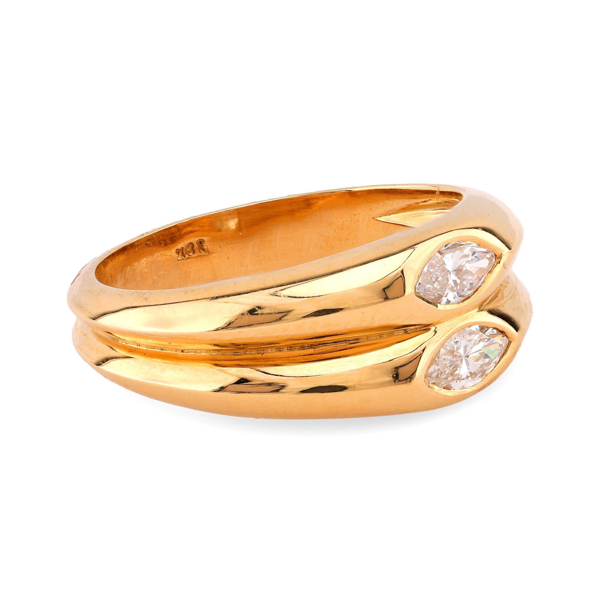 Marquise Cut Vintage Diamond 18K Yellow Gold Dual Layer Ring