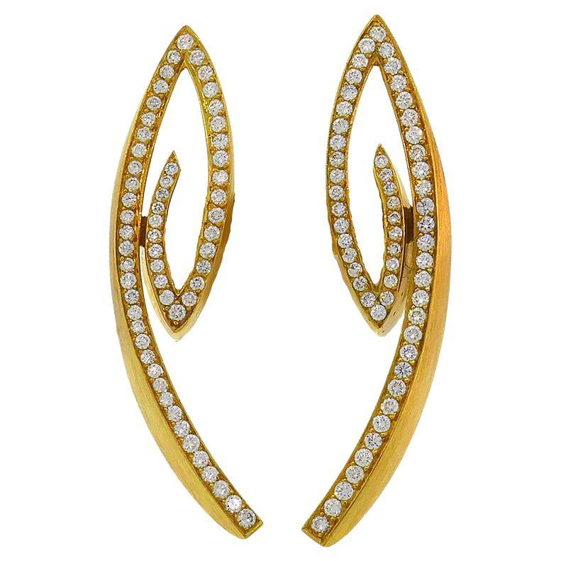Vintage Diamond 18k Yellow Gold Earrings For Sale
