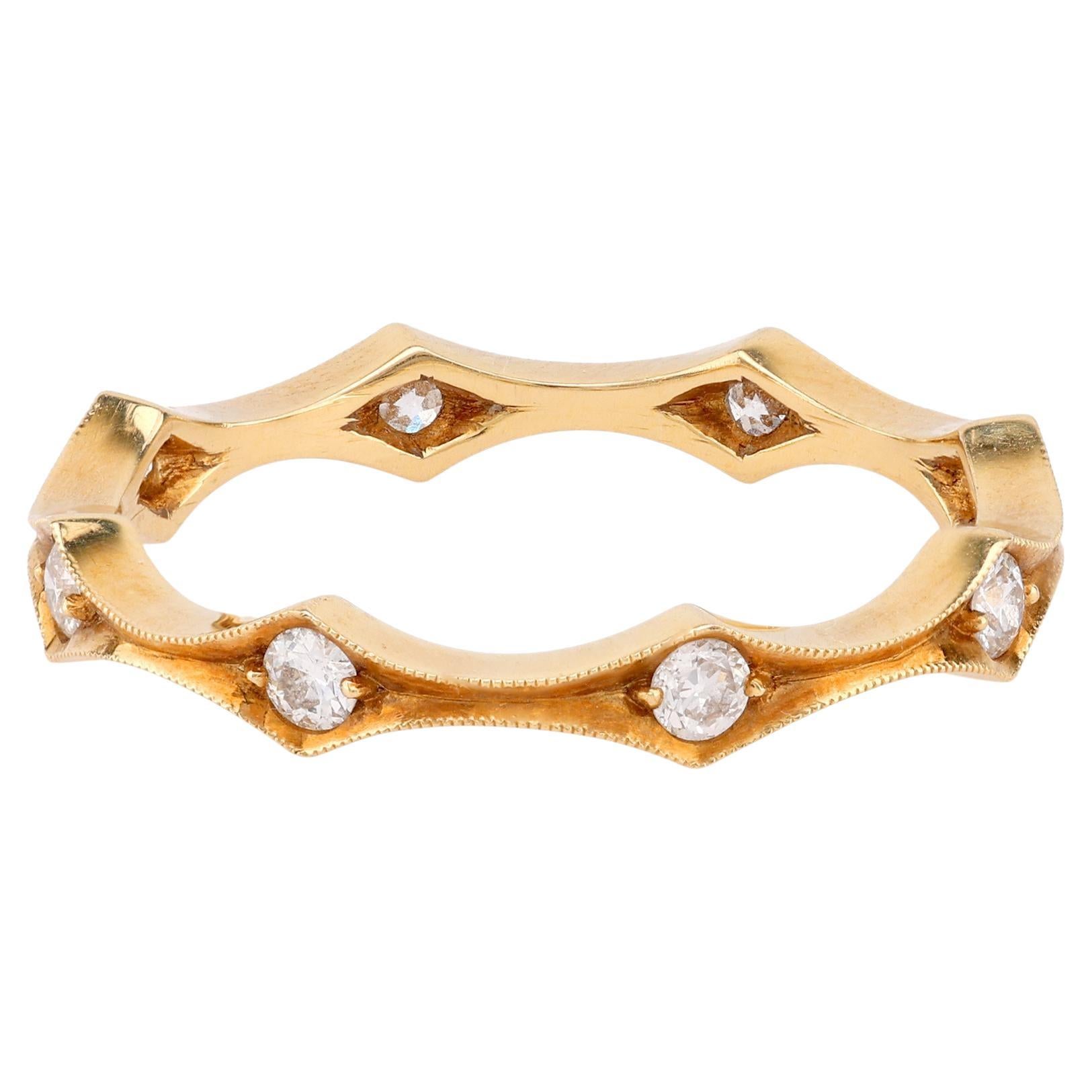 Bague d'éternité vintage en or jaune 18 carats avec diamants