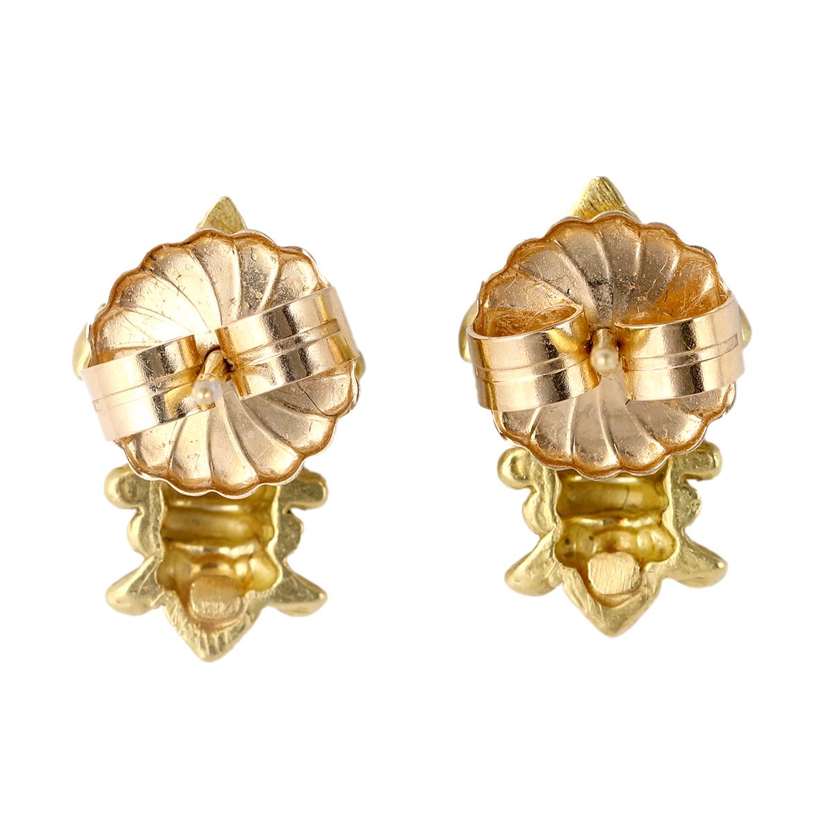 Brilliant Cut Vintage Diamond 18k Yellow Gold Fleur De Lis Stud Earrings