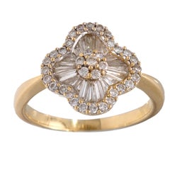 Vintage diamond 18k yellow gold flower ring