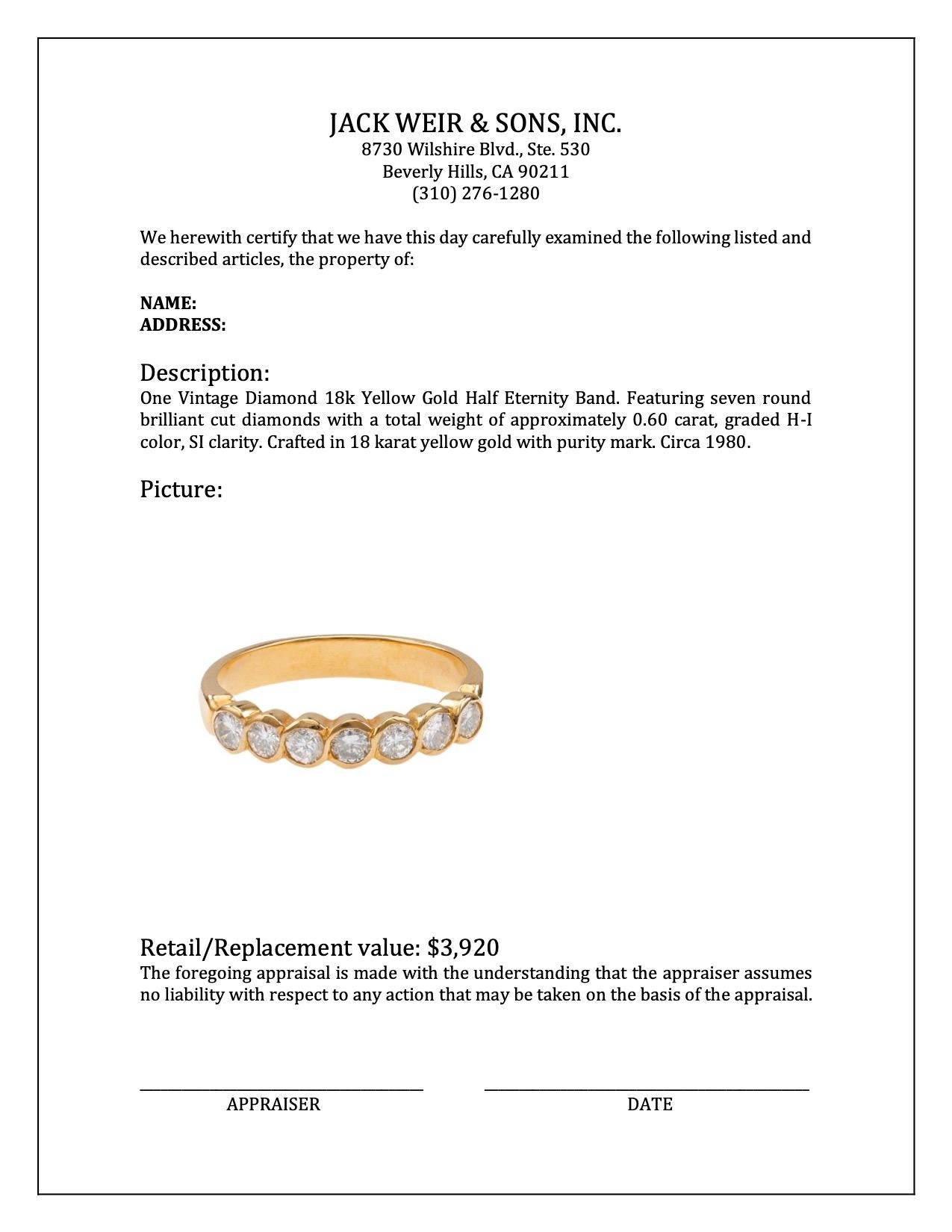 Bague d'éternité vintage en or jaune 18 carats avec diamants en vente 2
