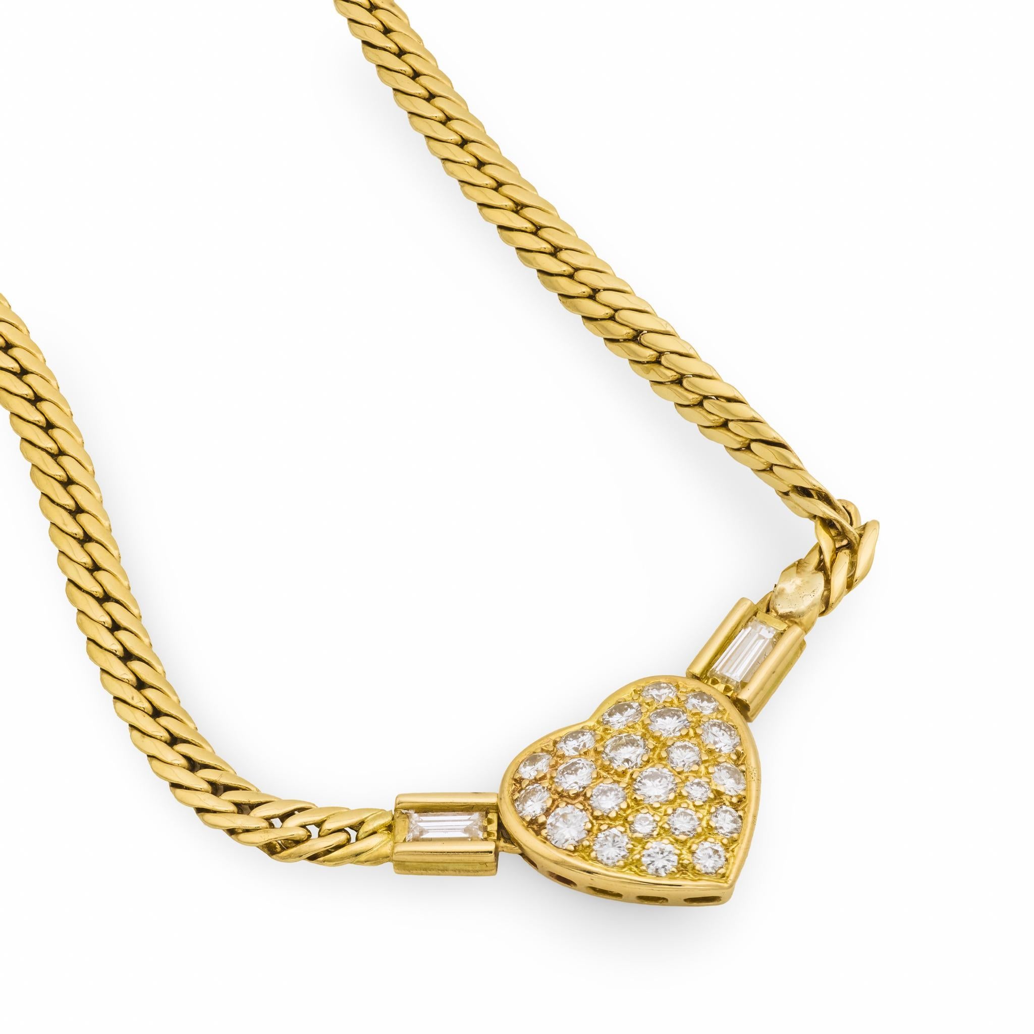 Collier coeur vintage en or jaune 18k et diamants en vente 1