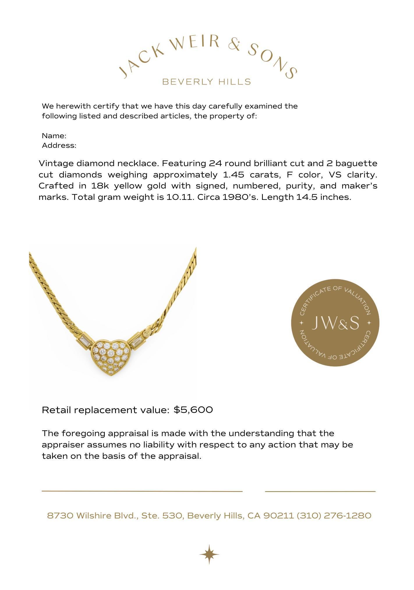 Collier coeur vintage en or jaune 18k et diamants en vente 2