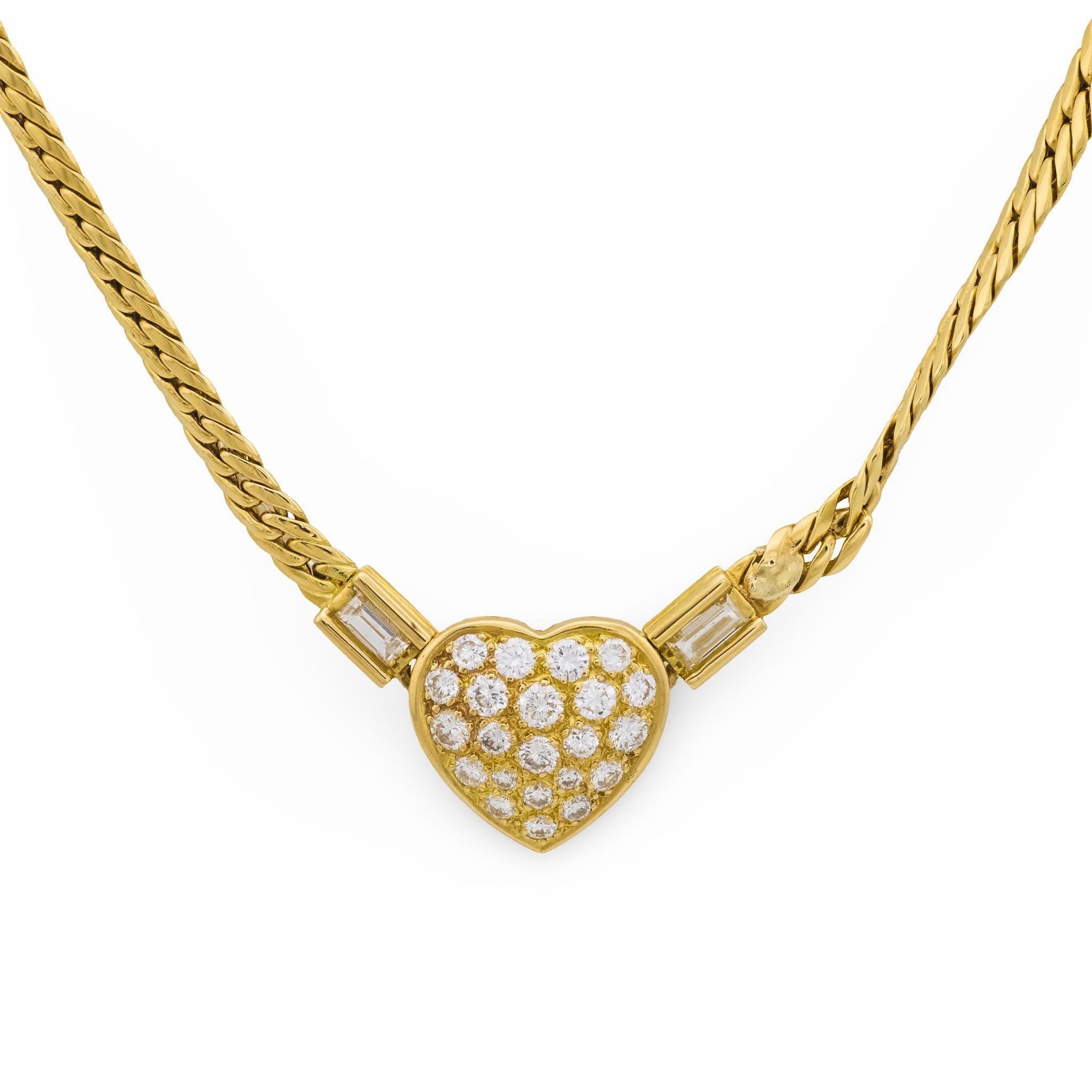 Collier coeur vintage en or jaune 18k et diamants