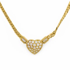 Collier coeur vintage en or jaune 18k et diamants