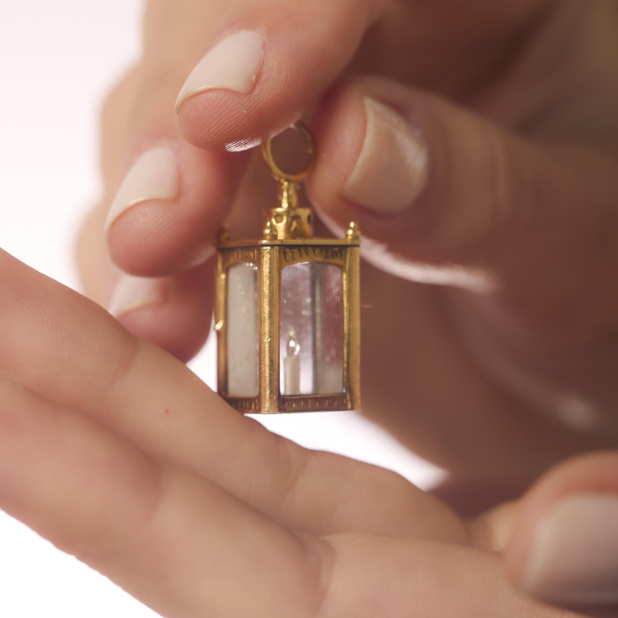 Marquise Cut Vintage diamond 18k yellow gold lantern pendant For Sale