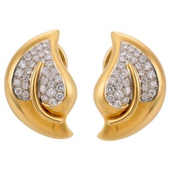 Vintage diamond 18k yellow gold leaf earrings