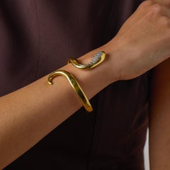 Vintage diamond 18k yellow gold snake bangle