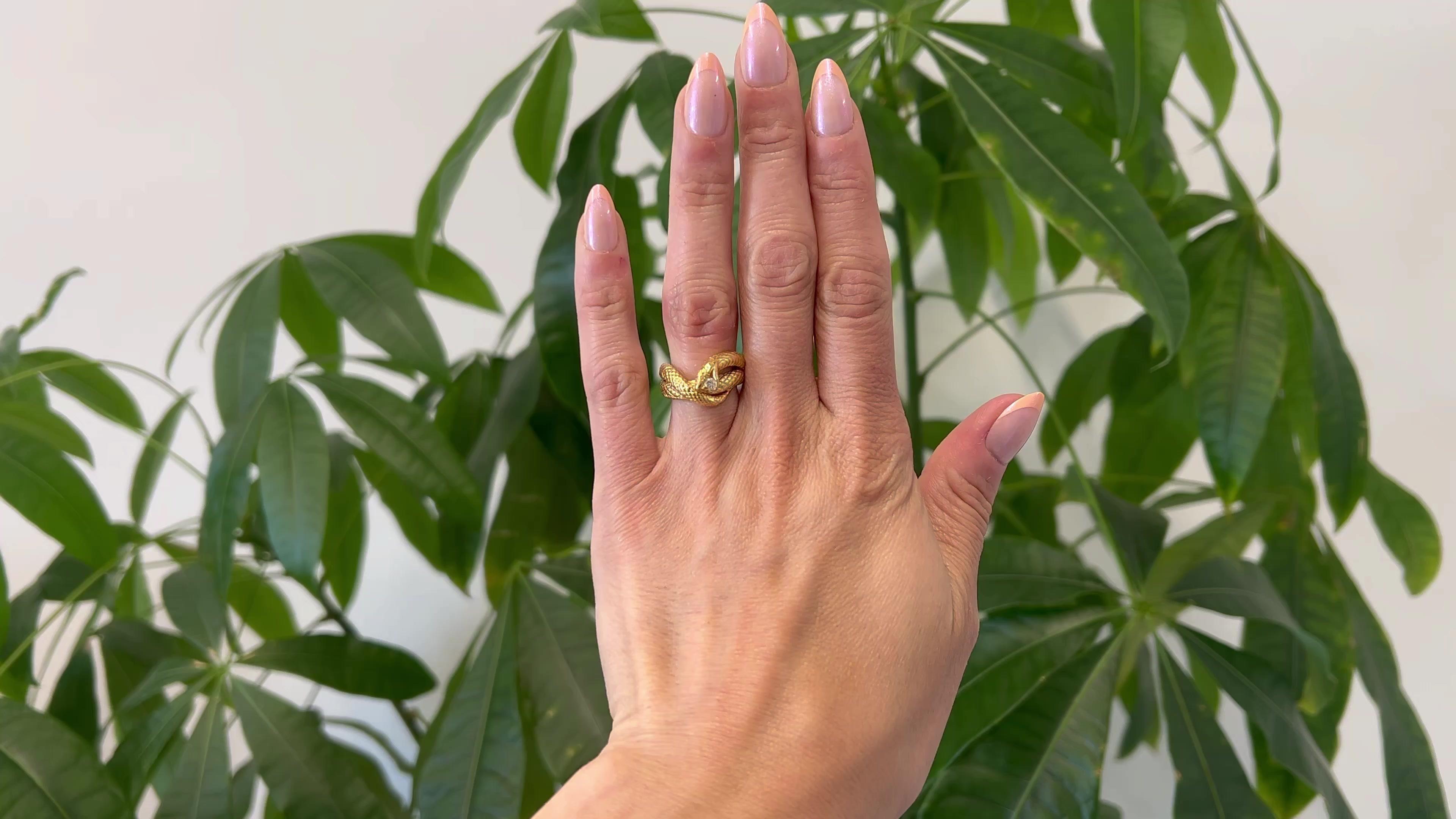 Vintage Diamond 18k Yellow Gold Snake Ring For Sale at 1stDibs