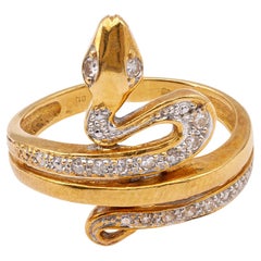 Vintage Diamond 18k Yellow Gold Snake Ring