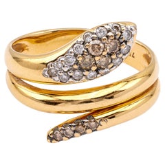 Vintage Diamond 18k Yellow Gold Snake Ring