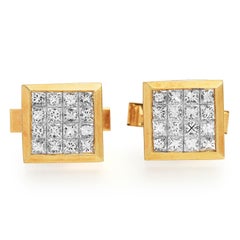 Vintage Diamond 18K Yellow Gold Square Invisible Set Cufflinks