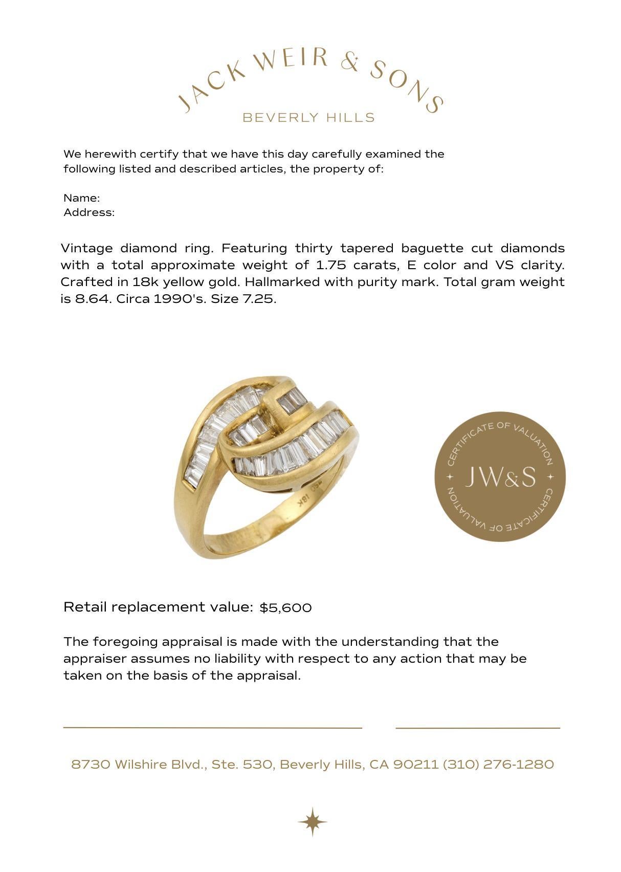Anillo remolino vintage diamante oro amarillo 18k en Bueno estado para la venta en Beverly Hills, CA