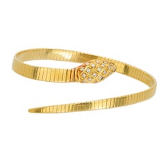 Braccialetto con diamante d'epoca in oro giallo 18 carati con serpente tubogas