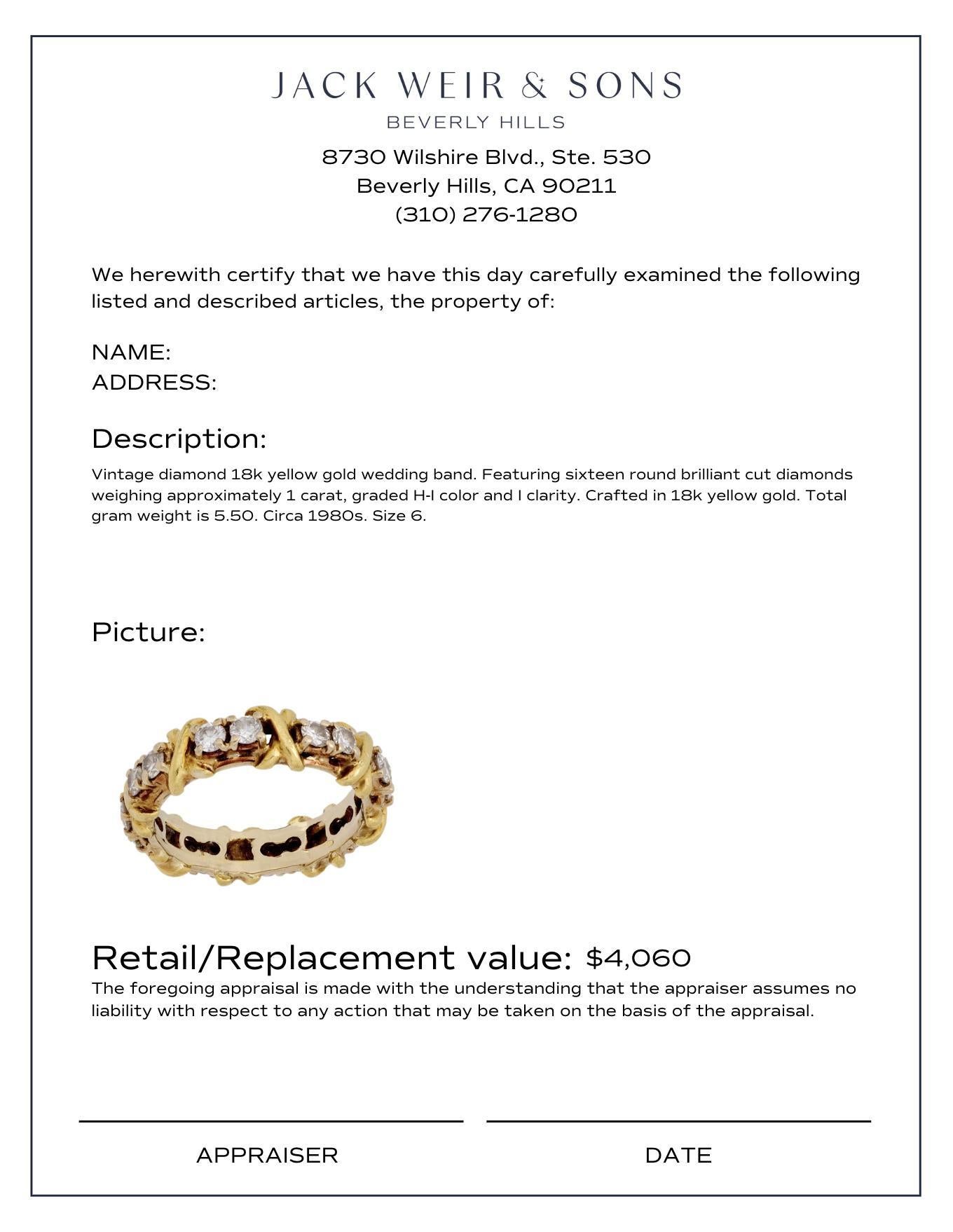  Alliance vintage en or jaune 18 carats avec diamants Pour femmes 