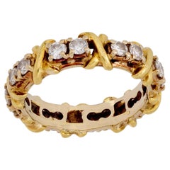 Fede nuziale vintage con diamante in oro giallo 18k