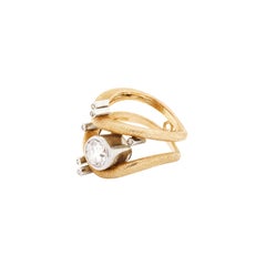 Vintage Diamond 18K Yellow & White Gold Wavy Open Work Abstract Cocktail Ring